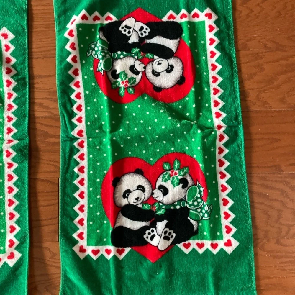 Vintage Franco Kitchen Towels Panda Bears Christmas made in Japan 1980’s